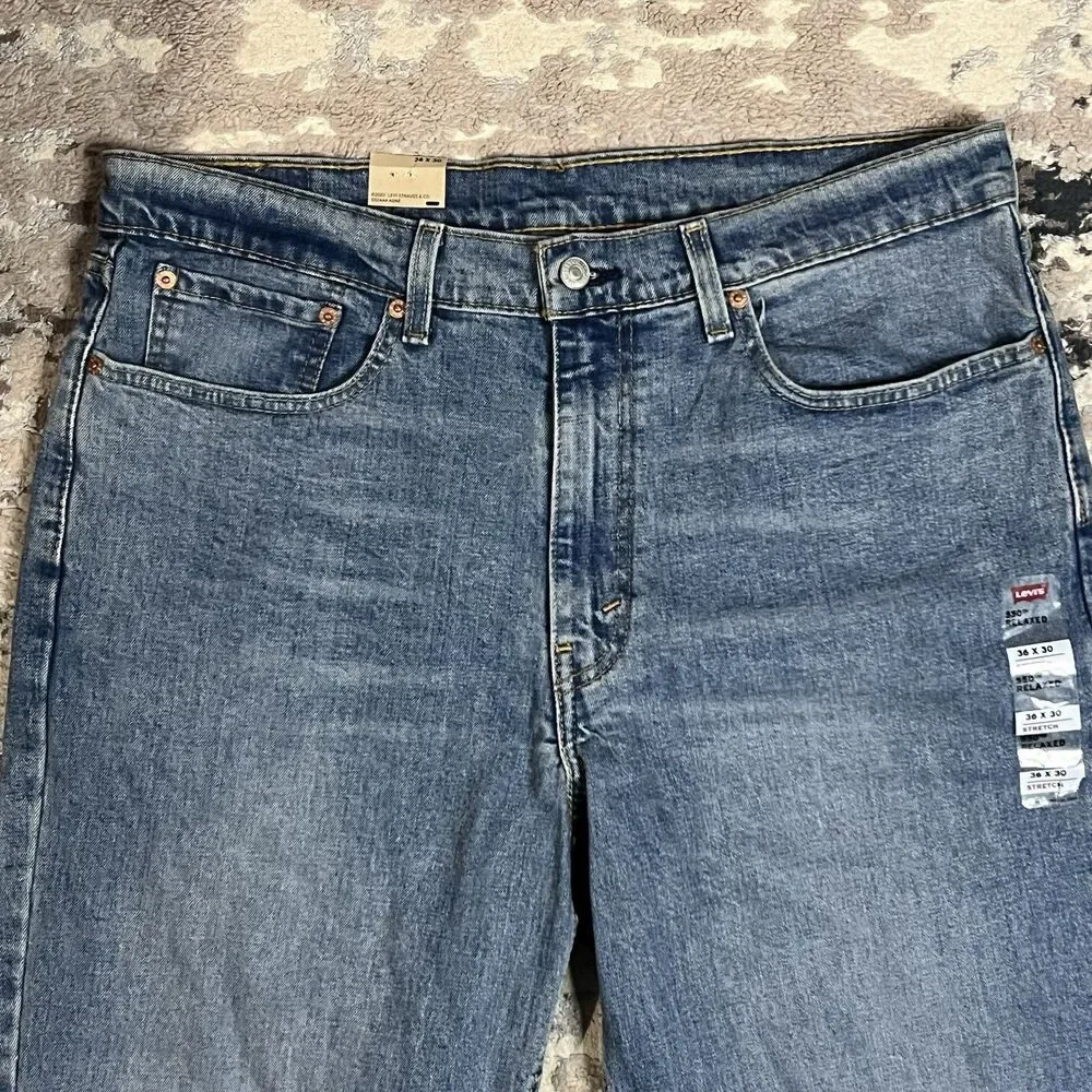 NEW Levis 550 Light Wash Blue Denim Jeans Mens 36X30 Cotton Stretch Relaxed Fit